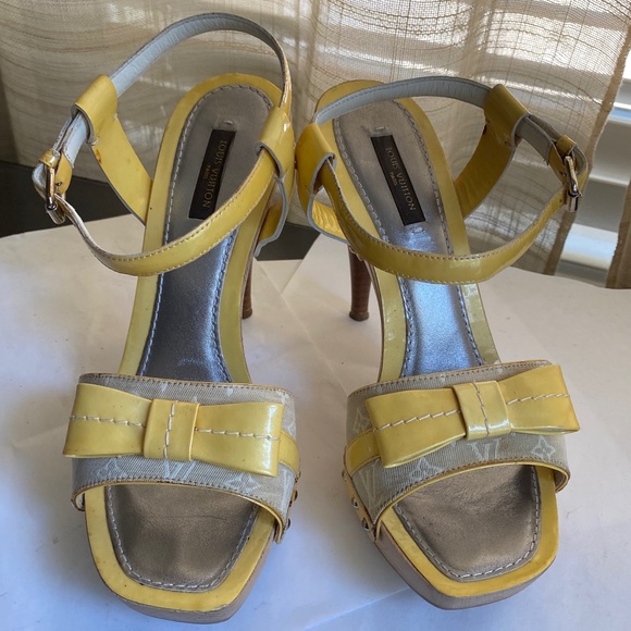 Louis Vuitton platform heels pat leather monogram canvas ankle strap Italy - Picture 5 of 8